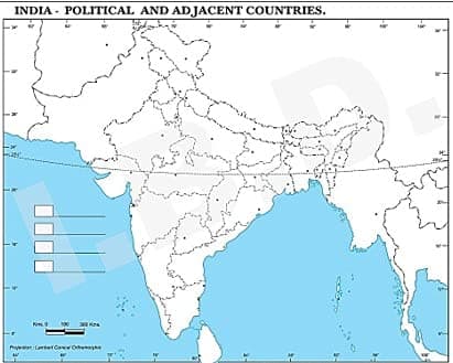 भारत का राजनीतिक और पड़ोसी देशों का नक्शा